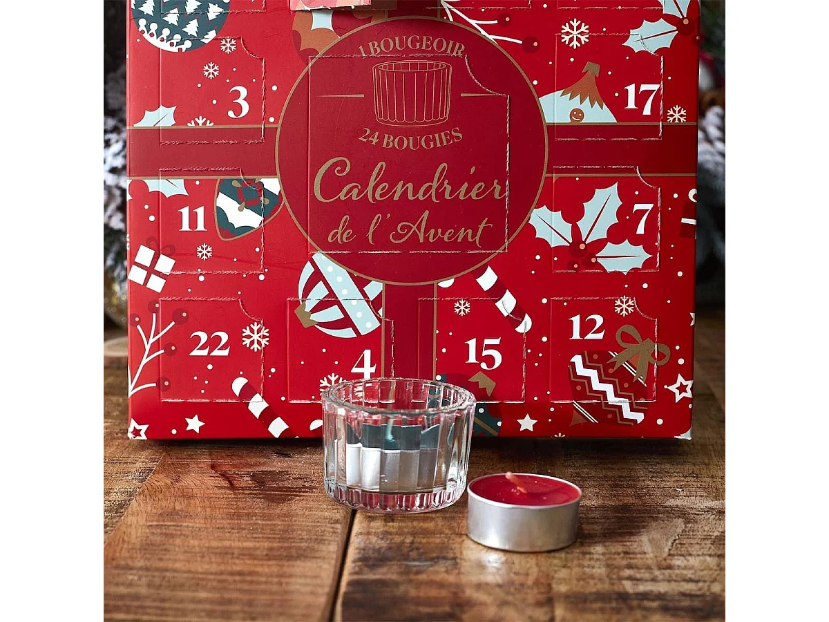 Calendrier de l'Avent Bougies Parfumées (3 parfums) avec Photophore en Verre