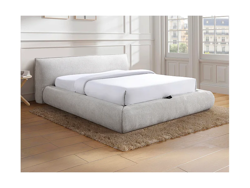 Lit coffre 180 x 200 cm - Tissu - Beige + Matelas - MIRSIO