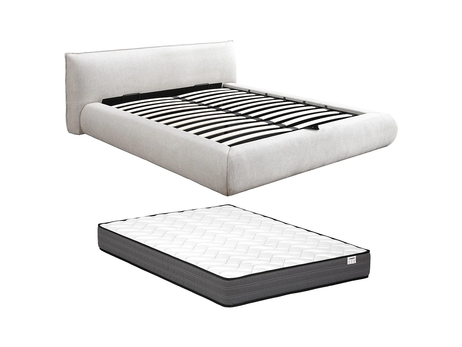 Letto contenitore 180 x 200 cm - Tessuto - Beige + Materasso - MIRSIO