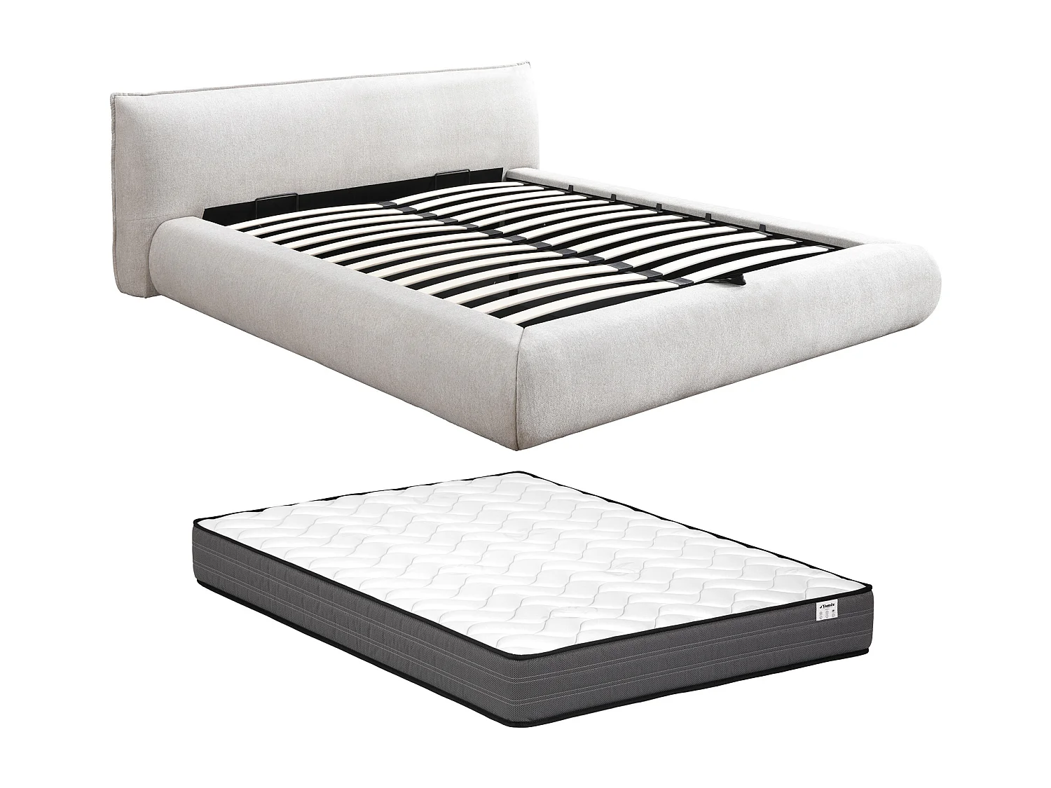 Lit coffre 180 x 200 cm - Tissu - Beige + Matelas - MIRSIO
