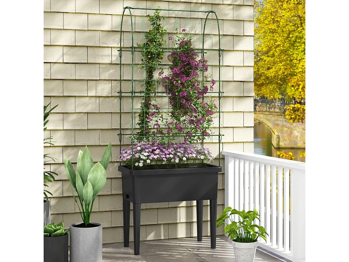 Selbstbewässerndes Hochbeet mit Spalier & Wasserstandsanzeige & Entwässerungslöchern