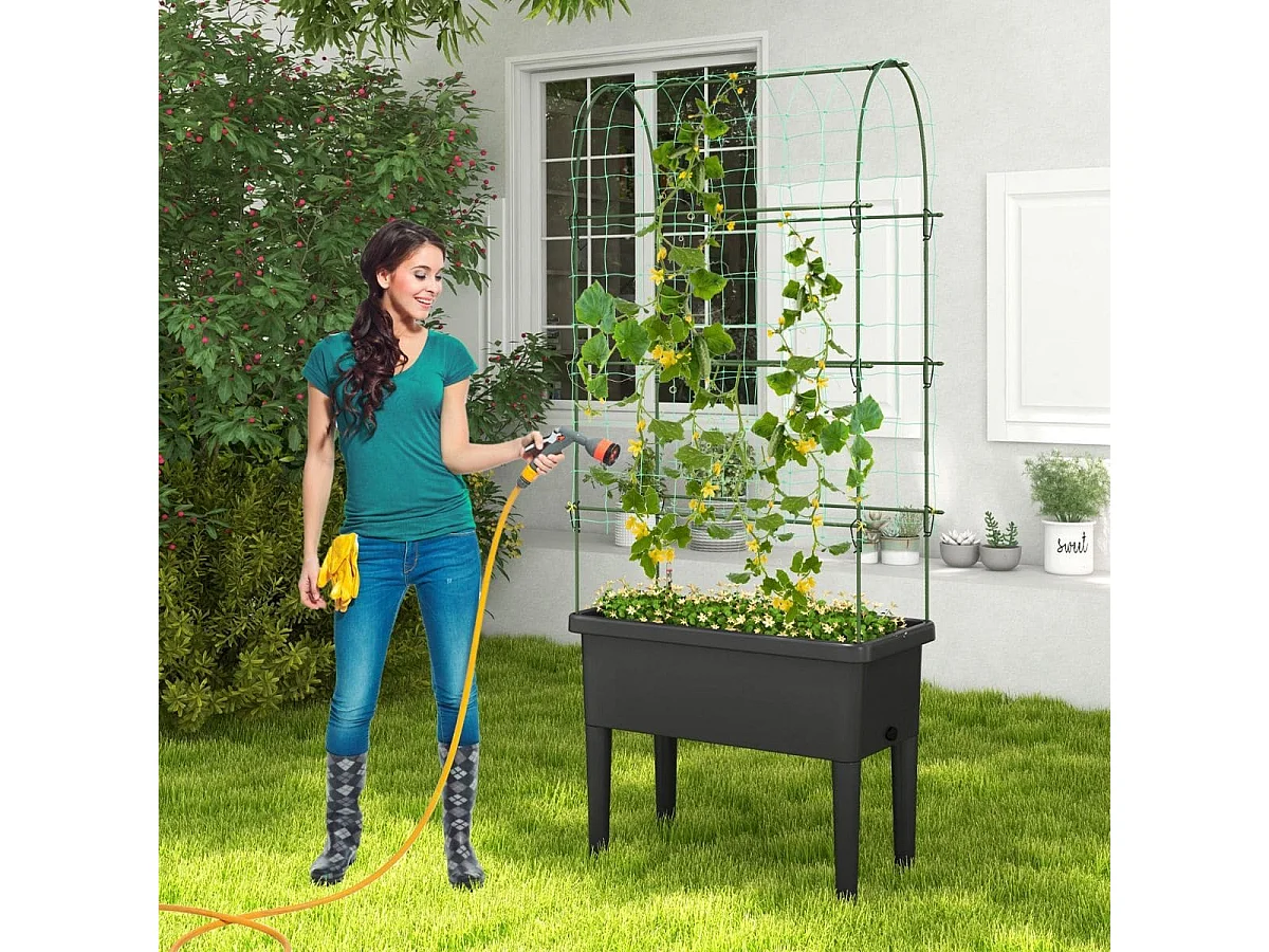 Selbstbewässerndes Hochbeet mit Spalier & Wasserstandsanzeige & Entwässerungslöchern