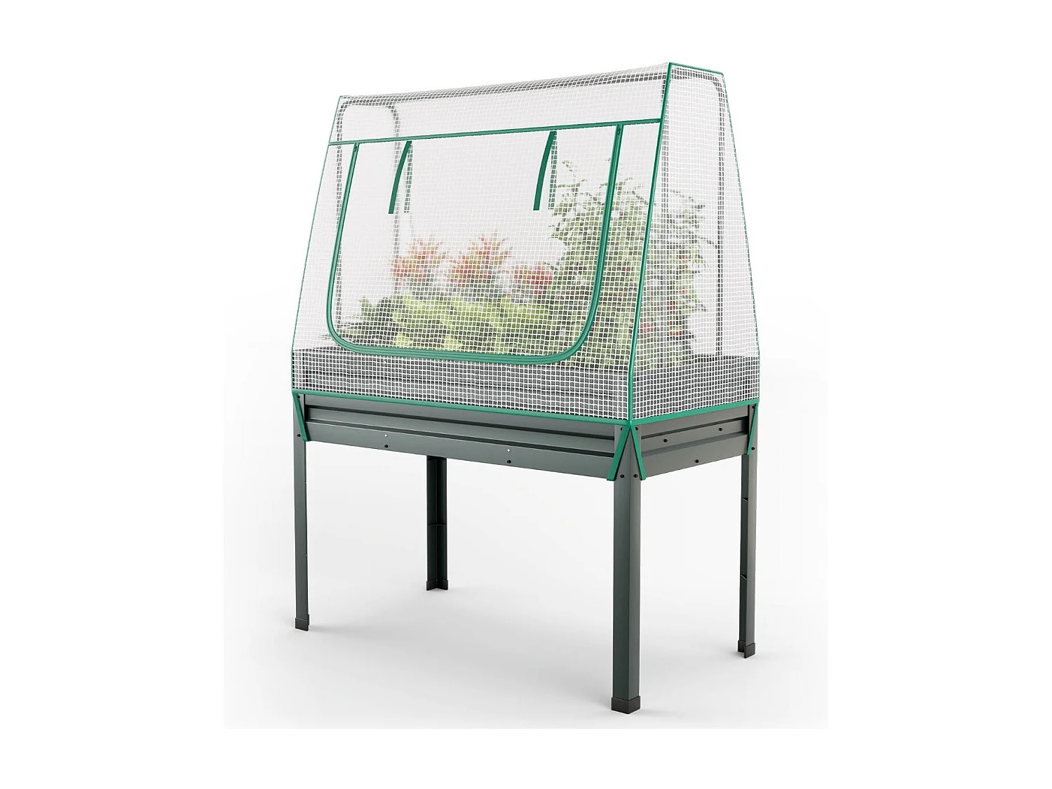 Jardinière Surélevée Potager 3-en-1 avec Couverture de Serre et Treillis Bac de Plantation Métallique sur Pieds avec Trous de Drainage Gris