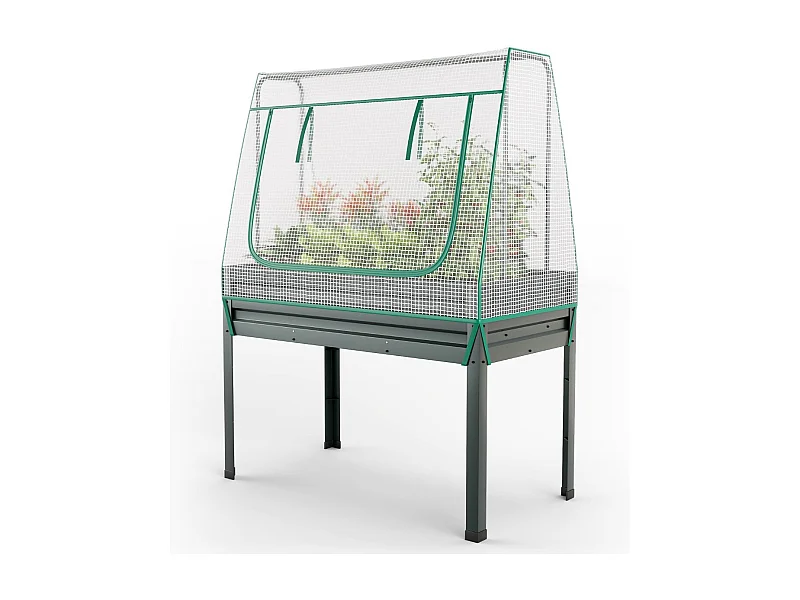 Jardinière Surélevée Potager 3-en-1 avec Couverture de Serre et Treillis Bac de Plantation Métallique sur Pieds avec Trous de Drainage Gris