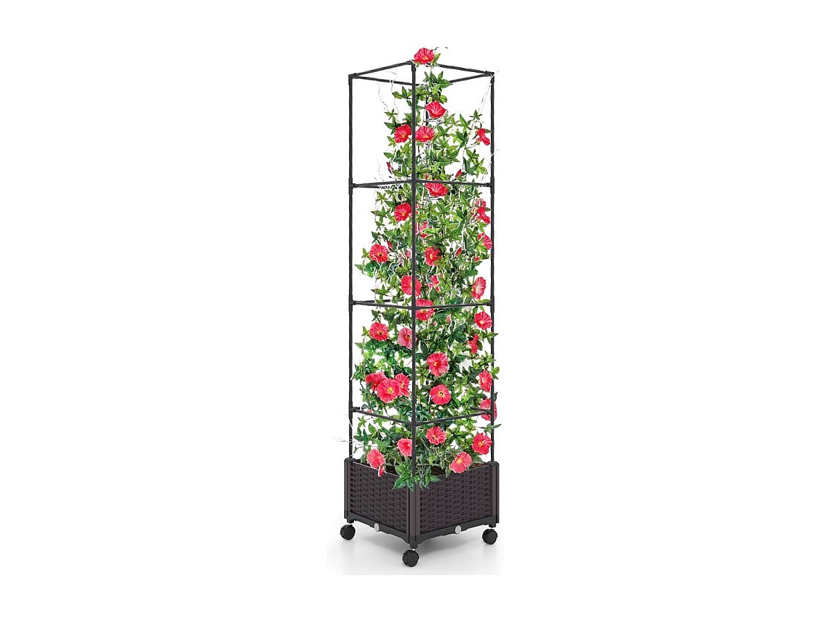 Potager Surélevé Vertical de 170cm avec Bac et Treillis Jardinière avec Système d'Auto-Irrigation Hauteur Ajustable Bac à Tomates sur Roues