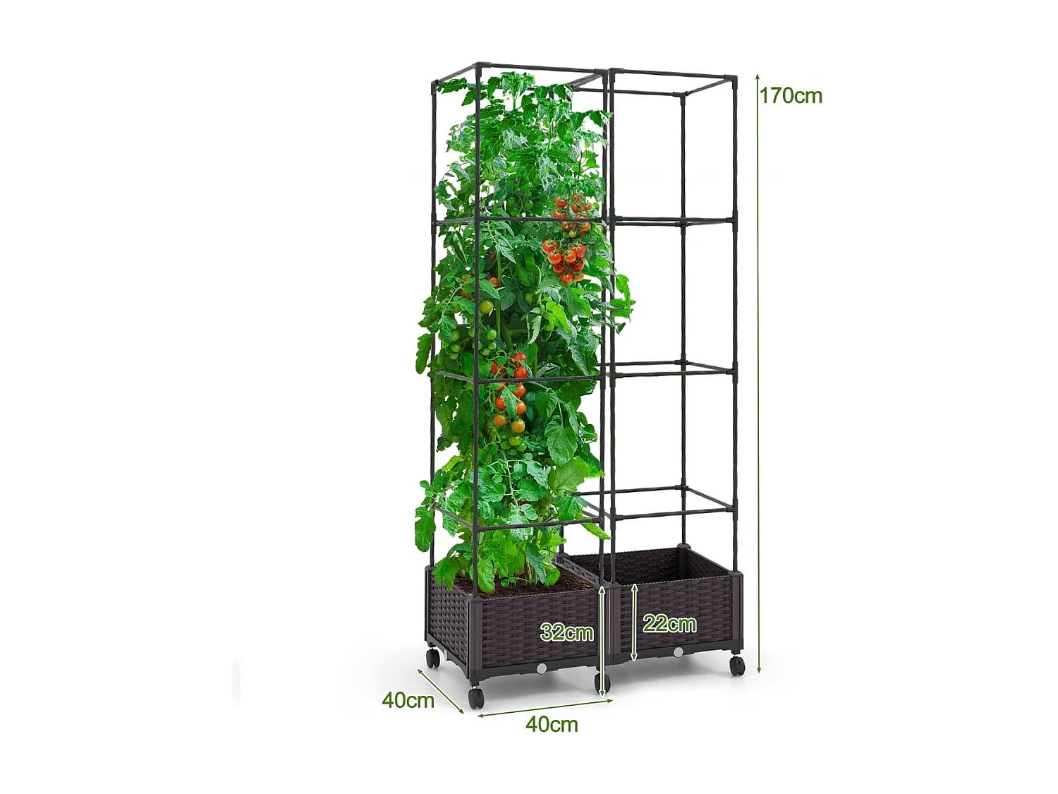 Potager Surélevé Vertical de 170cm avec Bac et Treillis Jardinière avec Système d'Auto-Irrigation Hauteur Ajustable Bac à Tomates sur Roues