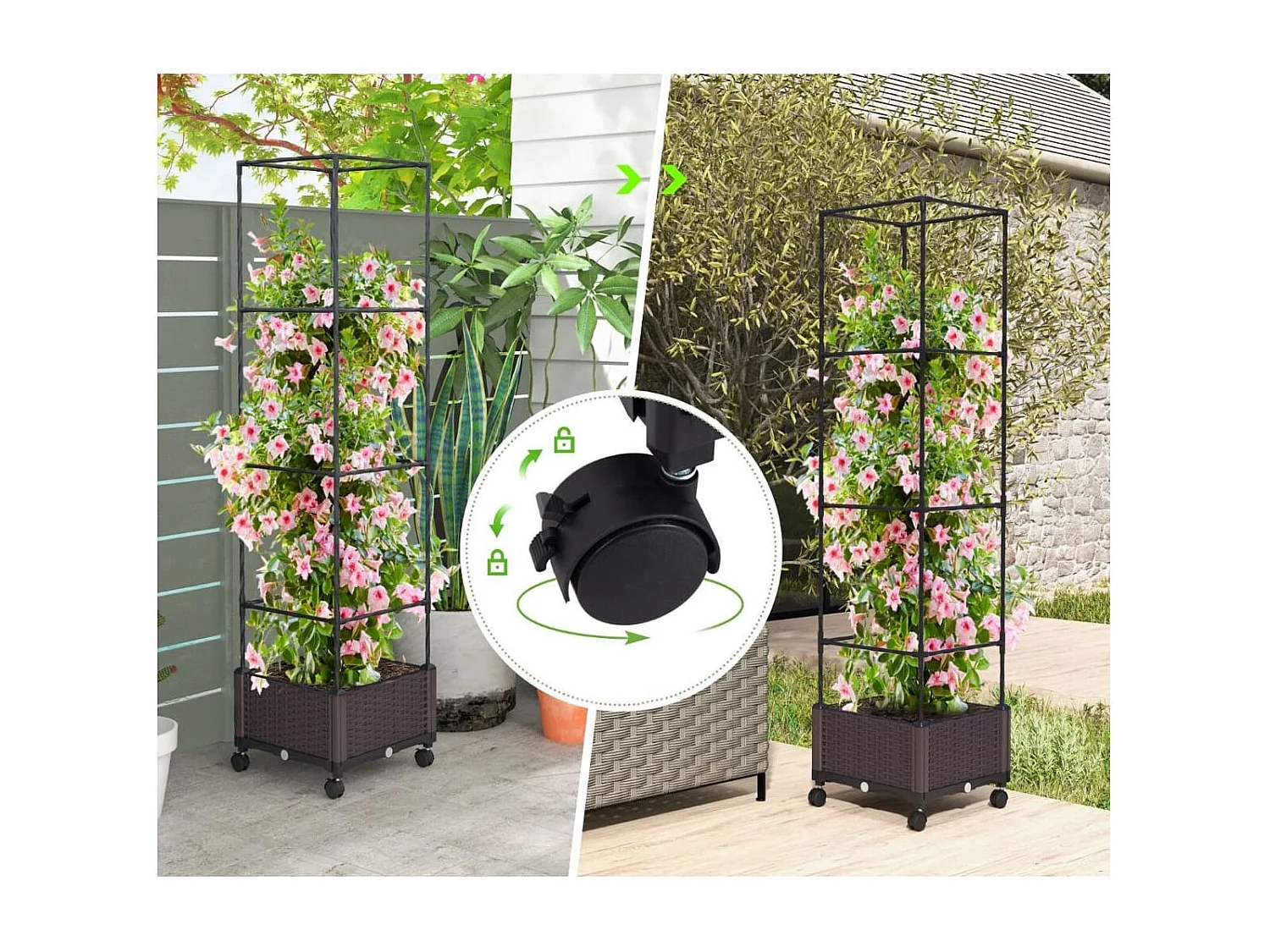 Potager Surélevé Vertical de 170cm avec Bac et Treillis Jardinière avec Système d'Auto-Irrigation Hauteur Ajustable Bac à Tomates sur Roues