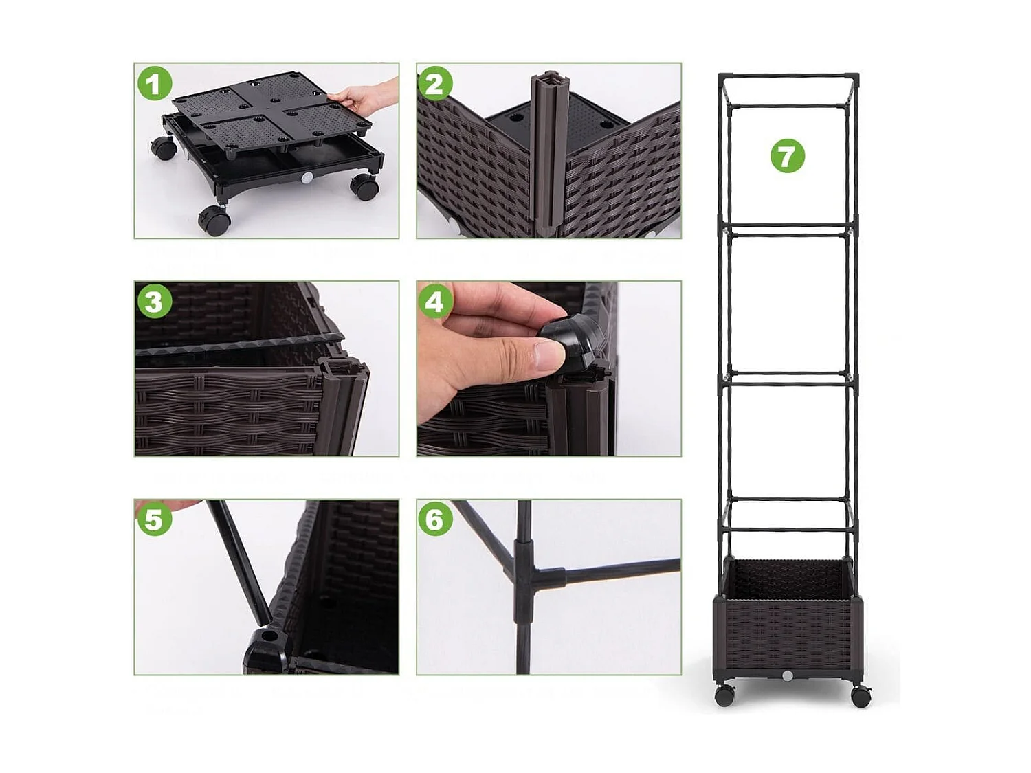 Potager Surélevé Vertical de 170cm avec Bac et Treillis Jardinière avec Système d'Auto-Irrigation Hauteur Ajustable Bac à Tomates sur Roues