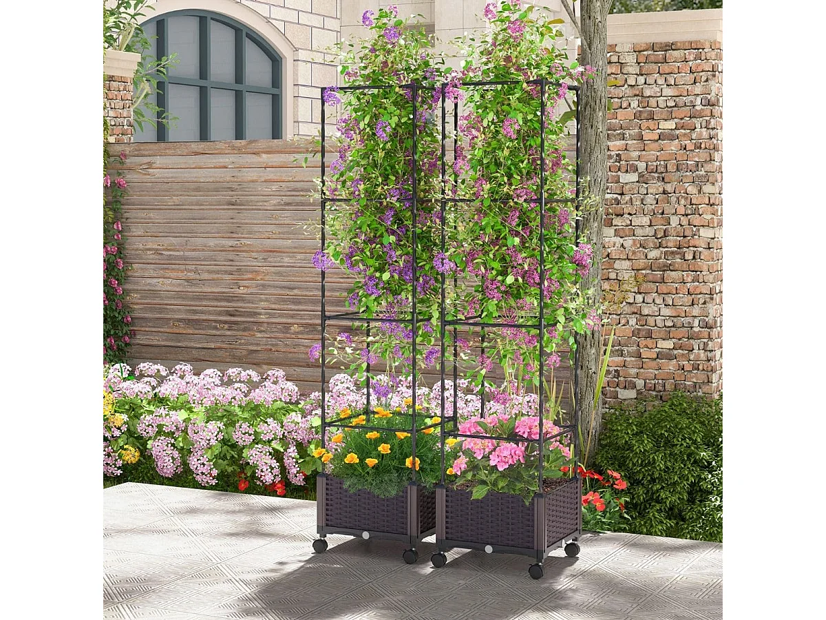 Potager Surélevé Vertical de 170cm avec Bac et Treillis Jardinière avec Système d'Auto-Irrigation Hauteur Ajustable Bac à Tomates sur Roues