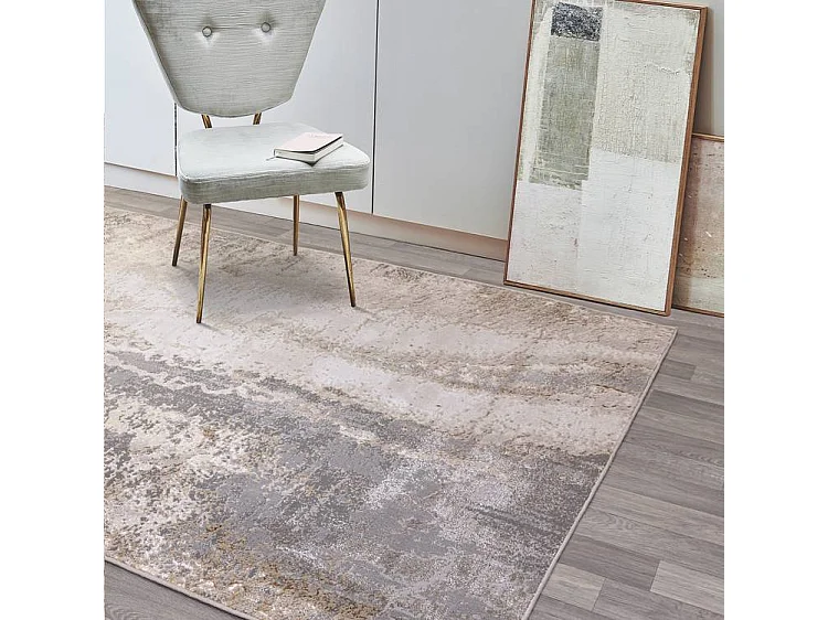 Abstract tapijt - 200x290cm - goud, grijs, beige - Aurora Cliff