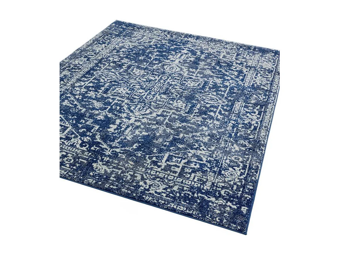 Vintage tapijt - 160x230cm - marineblauw, wit - Nova Antique
