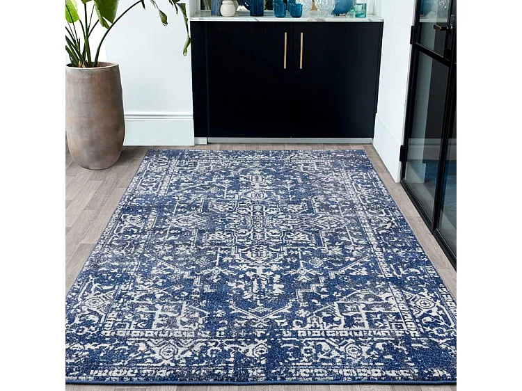 Tapis Vintage - 160x230cm - bleu, crème - Nova Antique