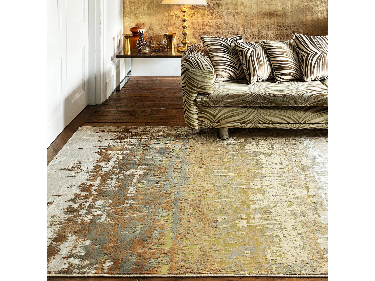 Abstract tapijt - 160x230cm - goud, bruin, beige - Aurora Dune