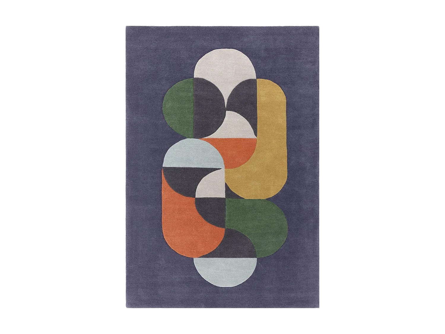 Geometrisch tapijt, handgemaakt 100% wol - 160x230cm - blauw, groen, crème, oranje, goud - Matrix Statement