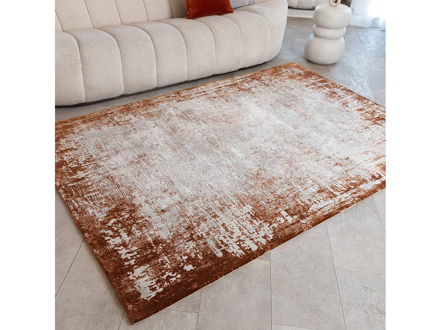 Abstract tapijt - 120x170cm - oranje, crème - Kuza Border