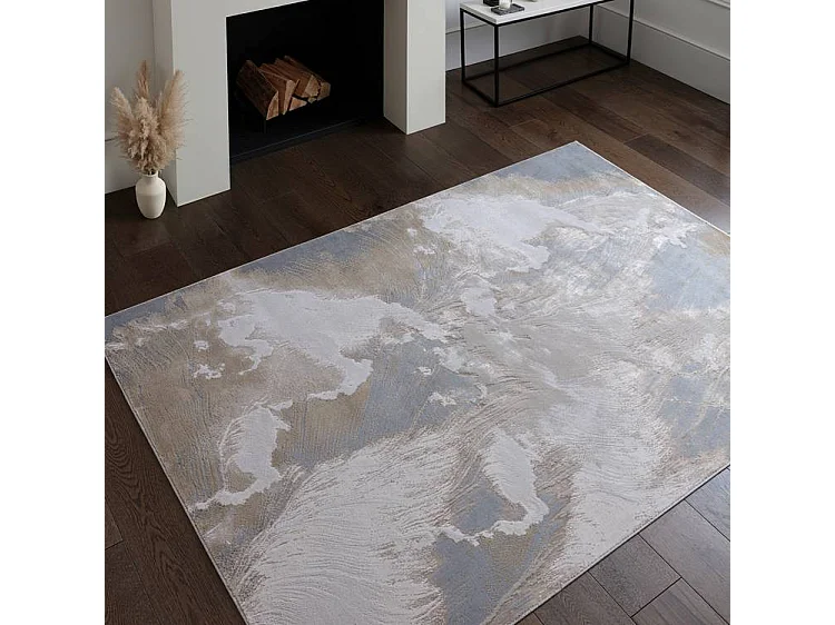 Tappeto astratto - 160x230cm - beige, grigio, argento - Aurora Etch