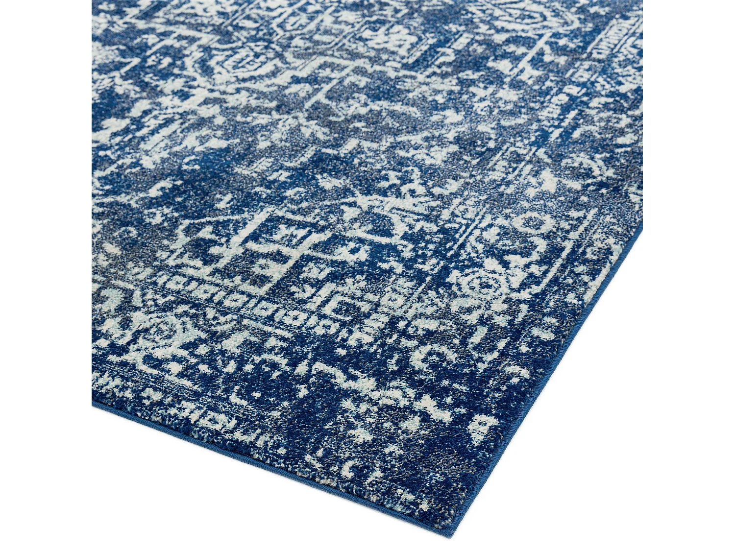 Vintage tapijt - 120x170cm - marineblauw, wit - Nova Antique
