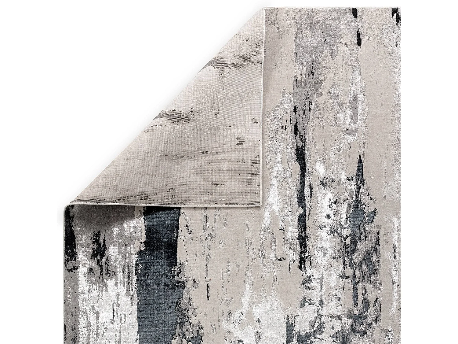 Abstract tapijt - 120x170 cm - zilver, crème, wit, grijs - Aurora Glacier