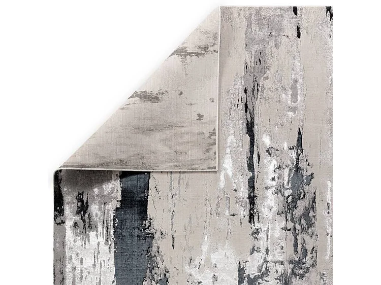 Abstract tapijt - 120x170 cm - zilver, crème, wit, grijs - Aurora Glacier