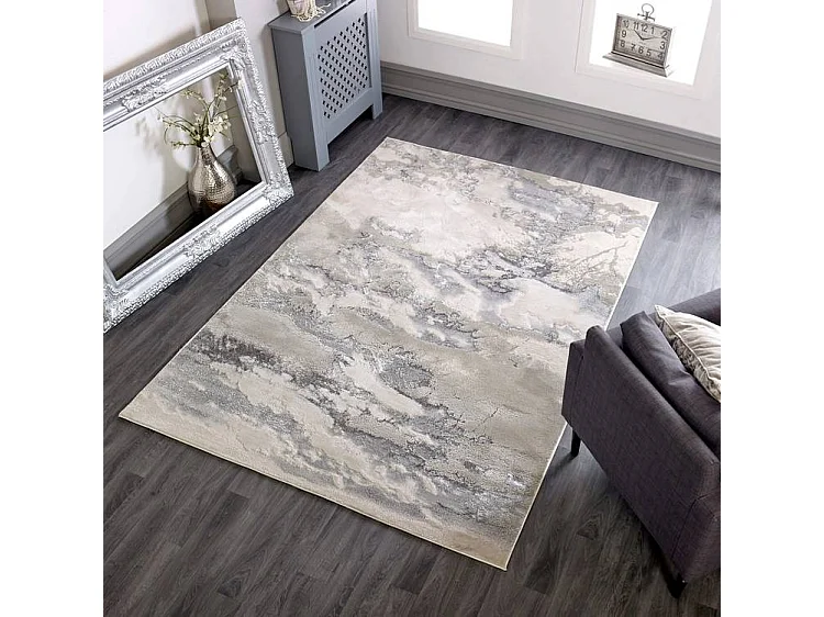 Abstract tapijt - 120x170cm - zilver, crème, grijs - Aurora Cloud