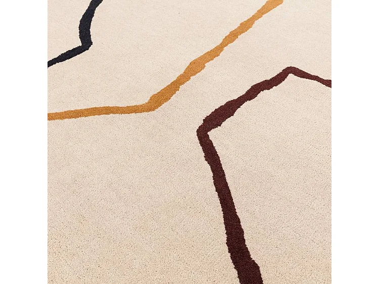 Handgeweven mid-century stijl tapijt van 100% wol - 160x230cm - crème, groen, oker, bordeaux, zwart - Reef Linear