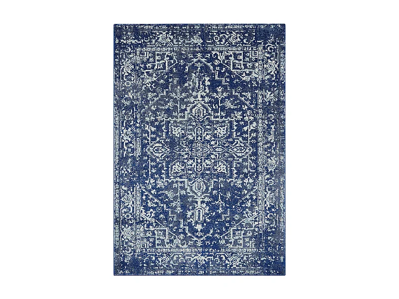 Vintage tapijt - 200x290cm - marineblauw, wit - Nova Antique