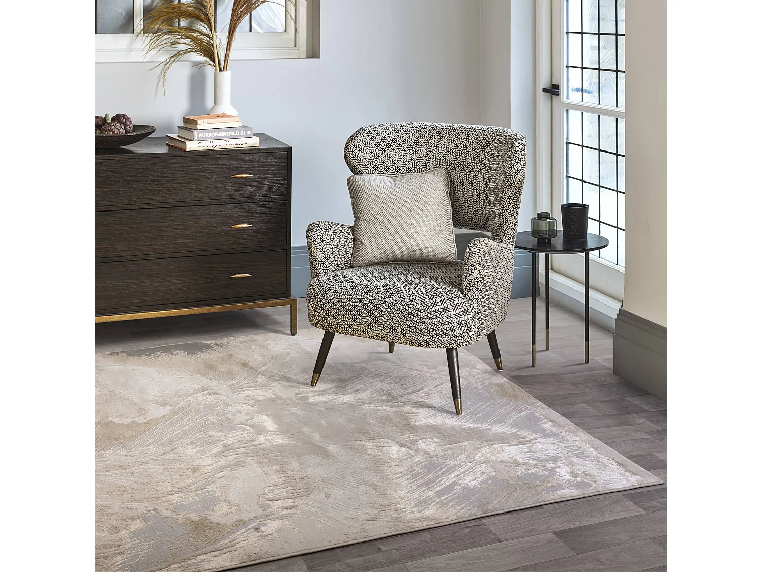 Abstract tapijt - 120x170cm - beige, grijs, zilver - Aurora Etch