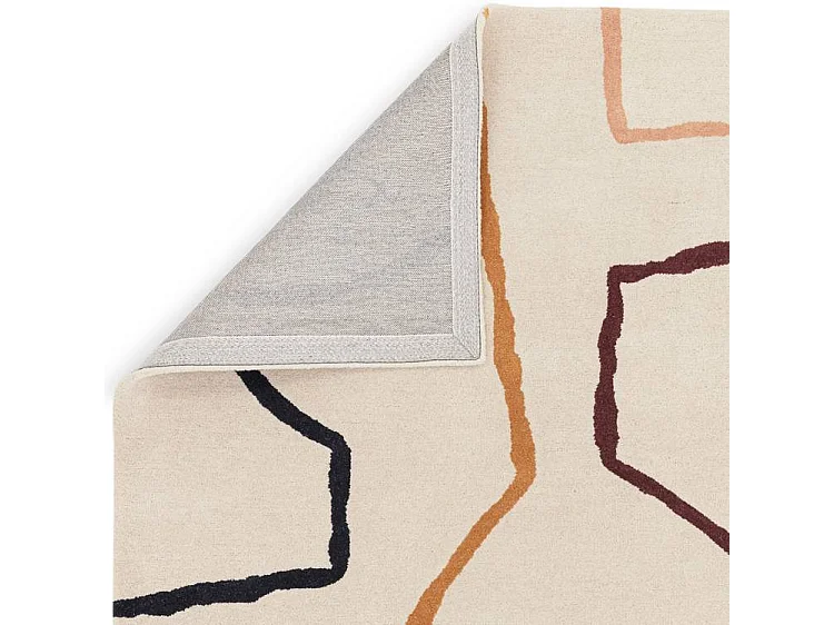 Handgeweven mid-century stijl tapijt van 100% wol - 200x290cm - crème, groen, oker, bordeaux, zwart - Reef Linear