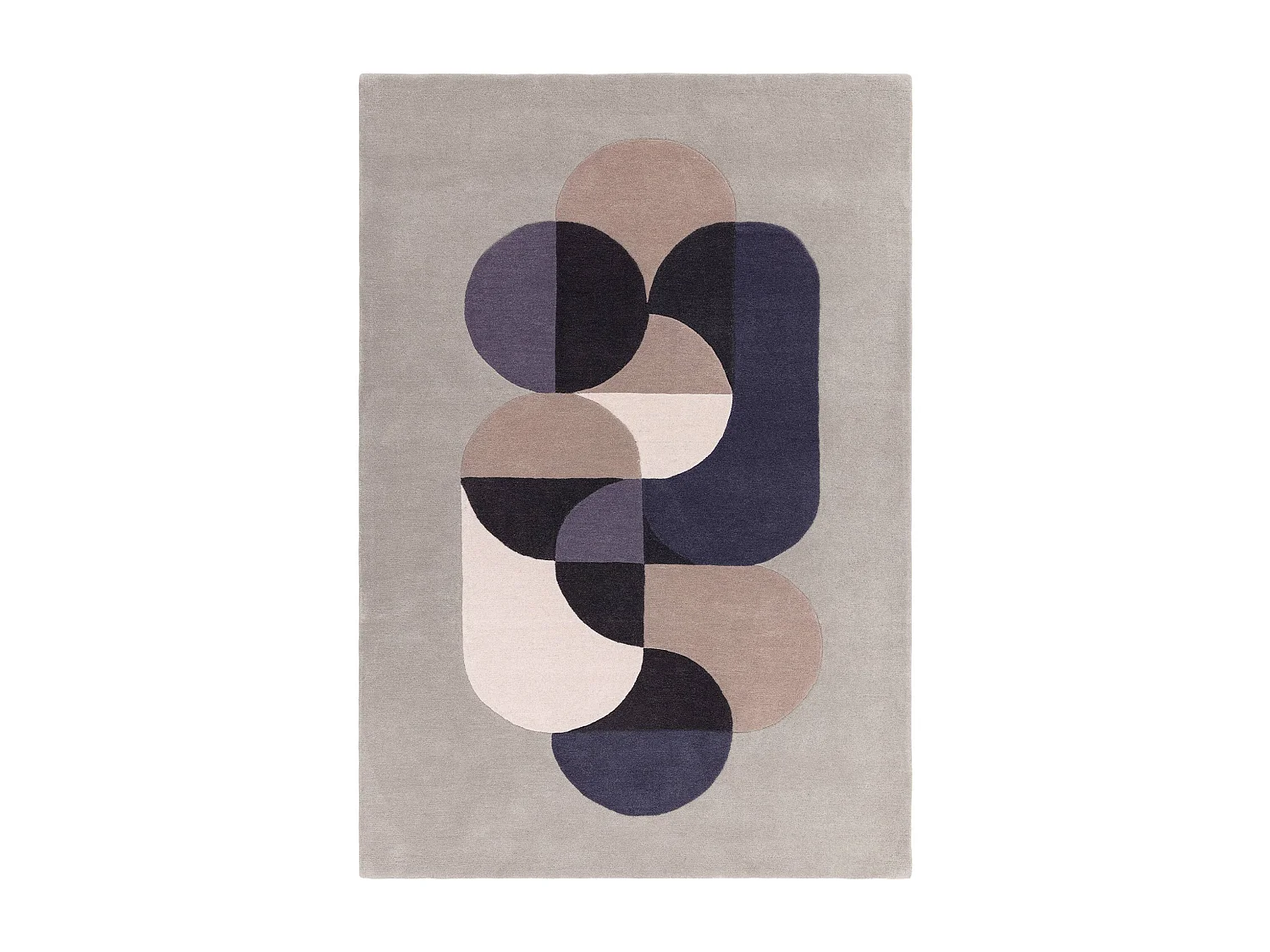 Geometrisch tapijt, handgemaakt 100% wol - 160x230cm - grijs, blauw, zwart, beige, crème - Matrix Statement