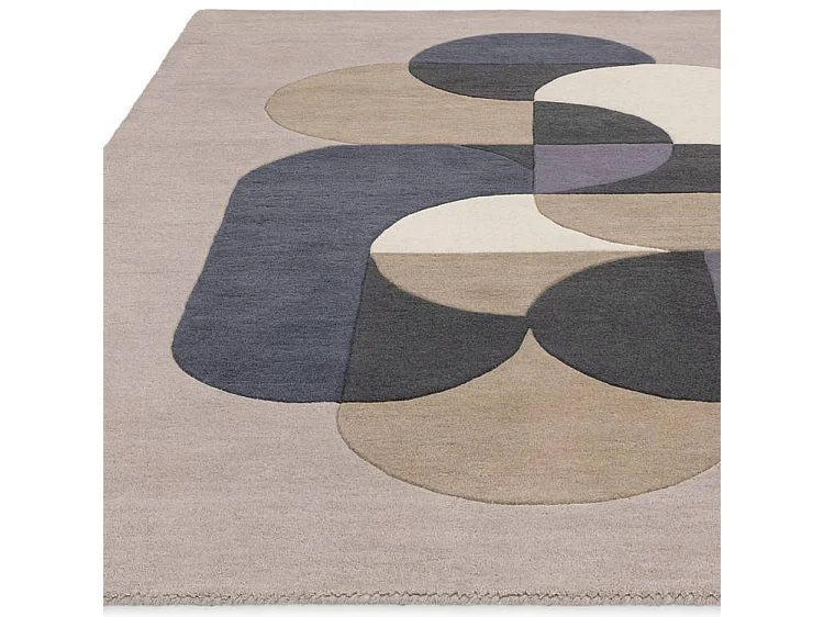 Geometrisch tapijt, handgemaakt 100% wol - 160x230cm - grijs, blauw, zwart, beige, crème - Matrix Statement