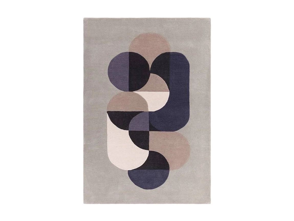 Alfombra geométrica, hecha a mano 100% lana - 160x230cm - gris, azul, negro, beige, crema - Matrix Statement