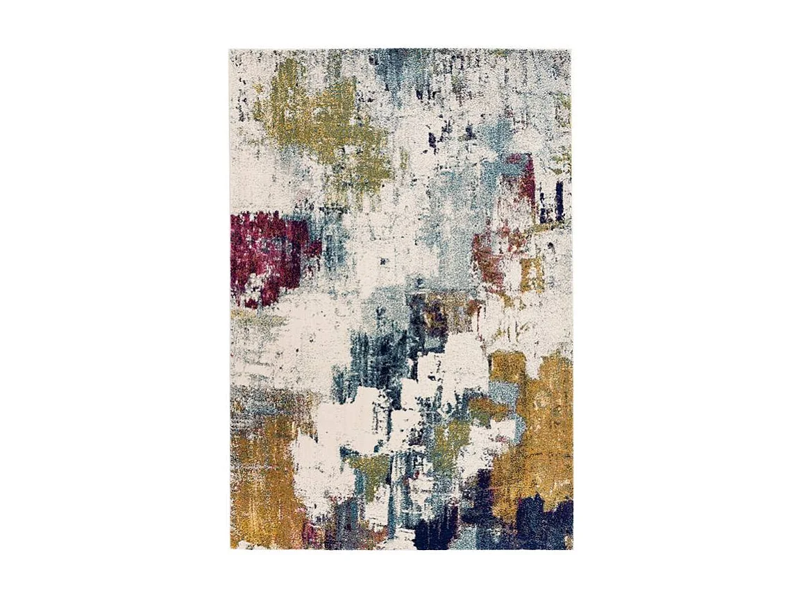 Abstract tapijt in meerdere kleuren - 120x170cm - geel, blauw, crème, bordeaux - Nova Abstract