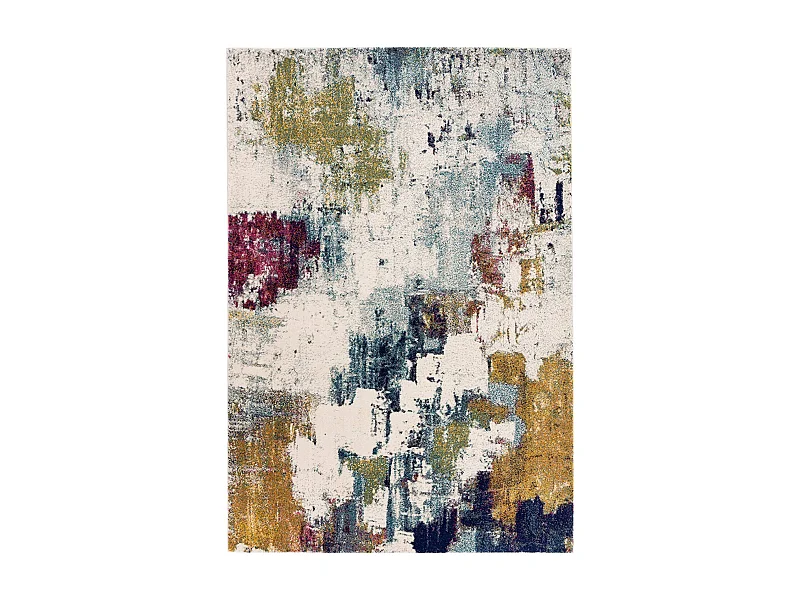 Abstract tapijt in meerdere kleuren - 120x170cm - geel, blauw, crème, bordeaux - Nova Abstract