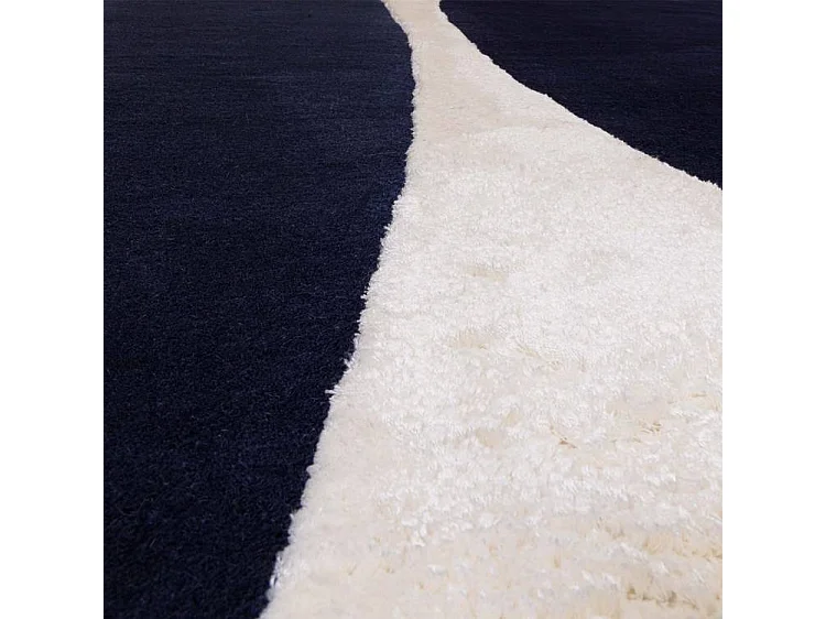 Tapis géométrique tufté main laine/viscose - 120x170cm - crème, bleu marine - Matrix Signature