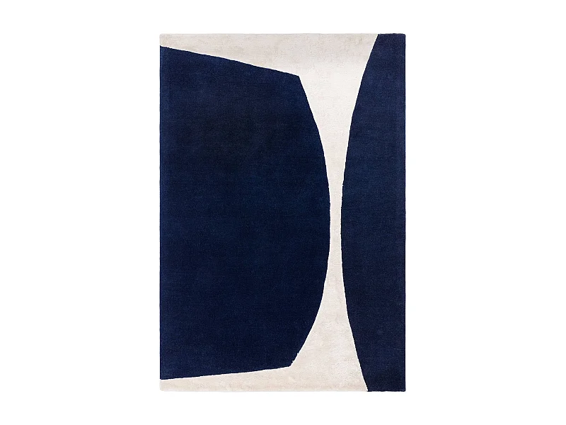 Geometrisch tapijt van wol en viscose - 120x170cm - marineblauw, crème - Matrix Signature