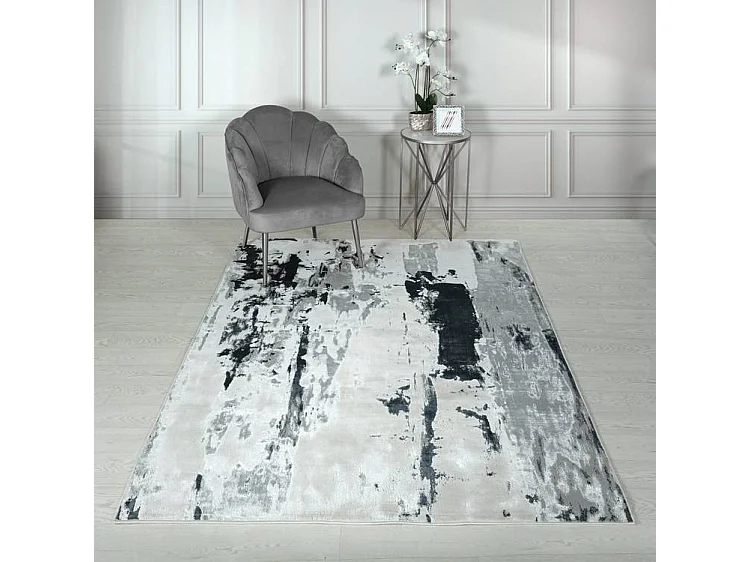 Abstract tapijt - 200x290cm - zilver, crème, wit, grijs - Aurora Glacier