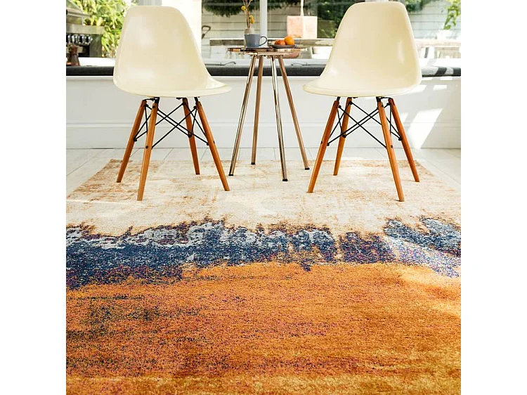 Tapis Abstrait - 120x170cm - orange, bleu, beige - Nova distress