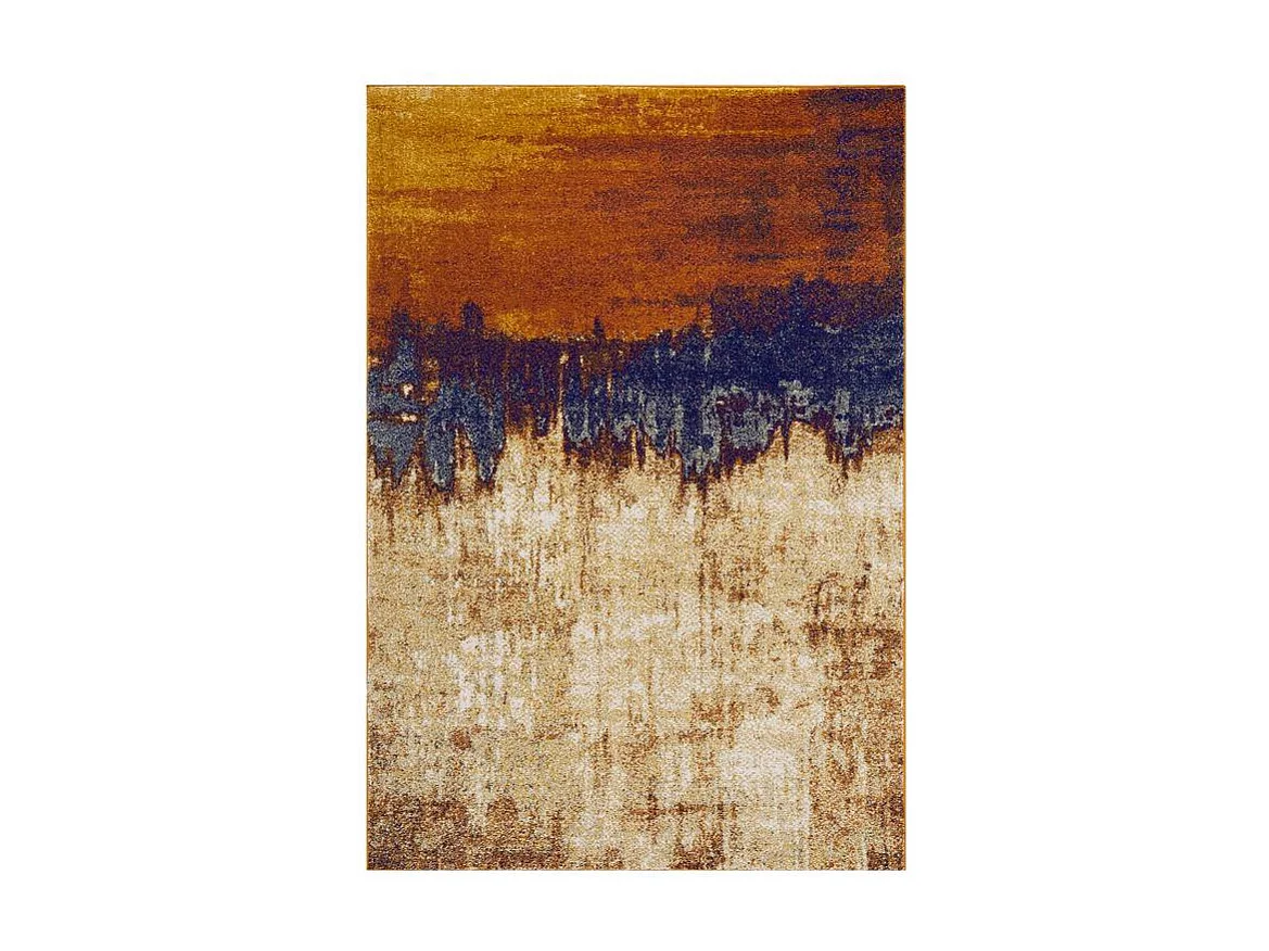 Tapis Abstrait - 120x170cm - orange, bleu, beige - Nova distress