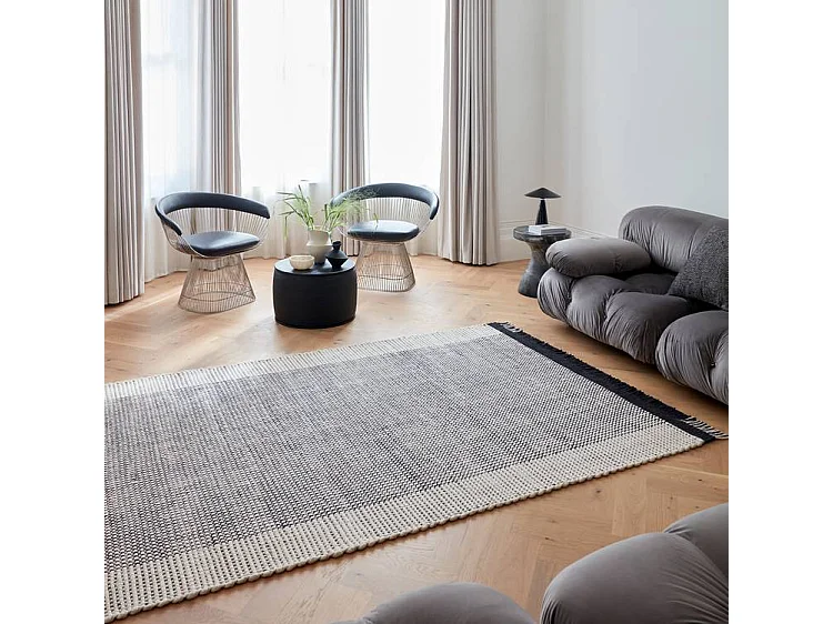 Tapis tissé à la main 100% laine - 120x170cm - noir, crème, blanc - Avalon