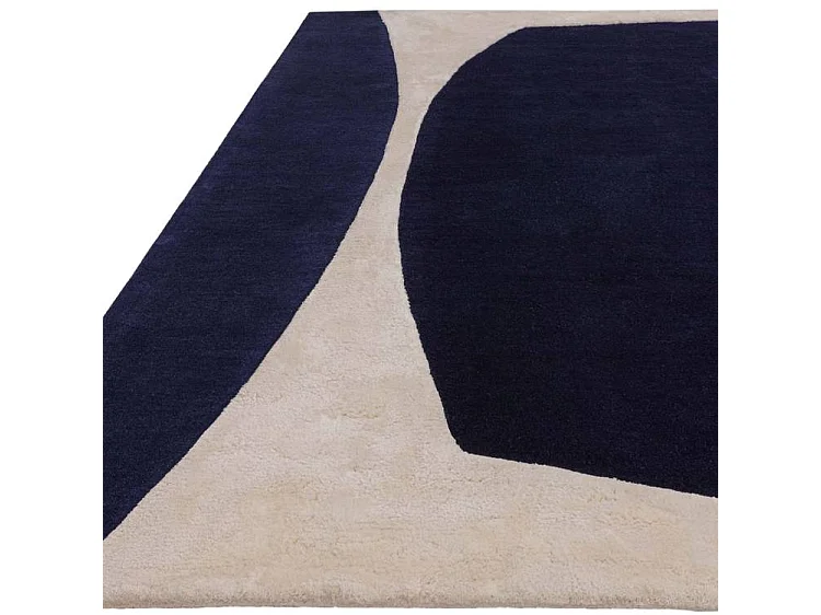 Tapis géométrique tufté main laine/viscose - 200x300cm - crème, bleu marine - Matrix Signature