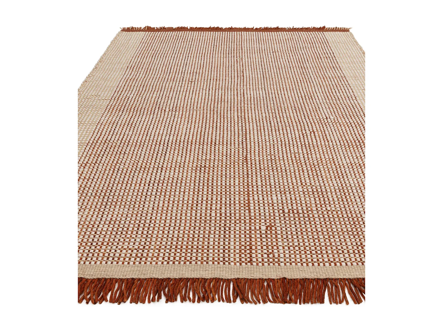 Handgeweven tapijt, 100% wol - 160x230cm - oranje, crème, wit - Avalon