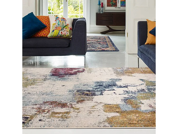 Tappeto astratto multicolore - 200x290cm - giallo, blu, crema, bordeaux - Nova Abstract