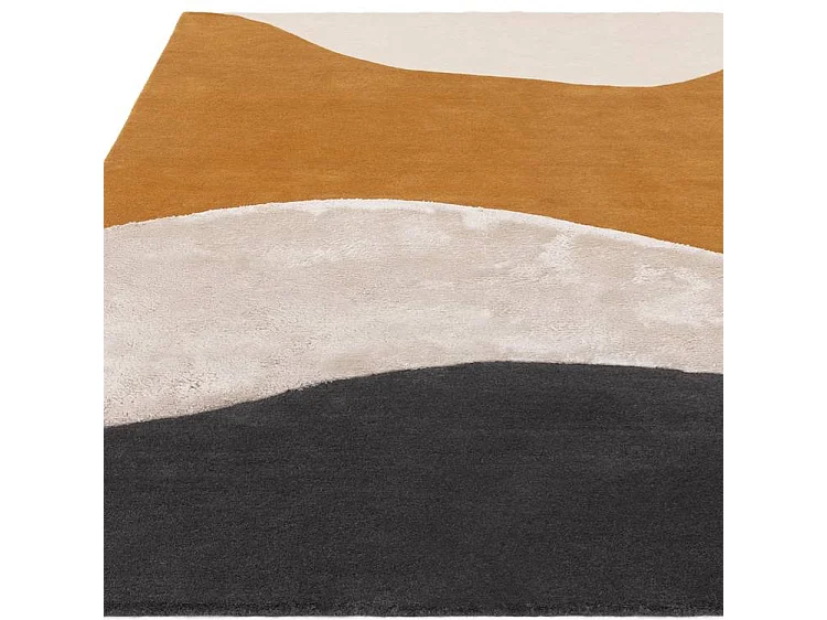 Geometrisch tapijt van wol, viscose en nylon - 160x230cm - zwart, crème, oker - Matrix Signature