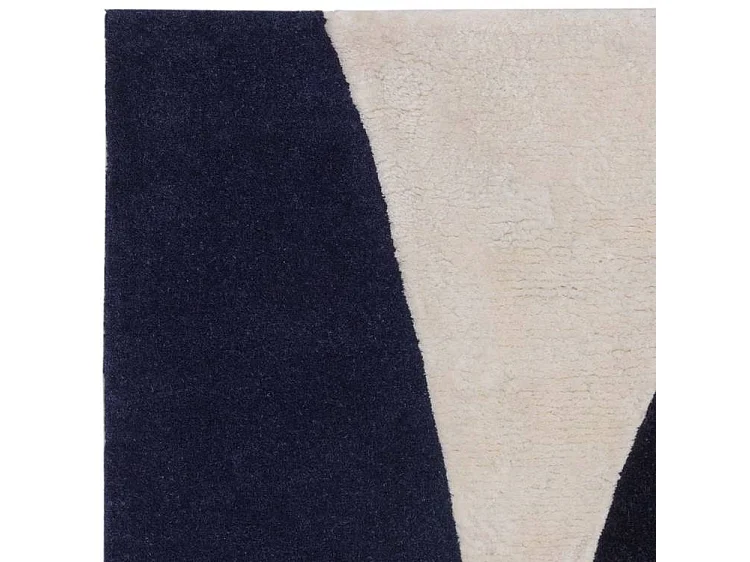 Tapis géométrique tufté main laine/viscose - 160x230cm - crème, bleu marine - Matrix Signature