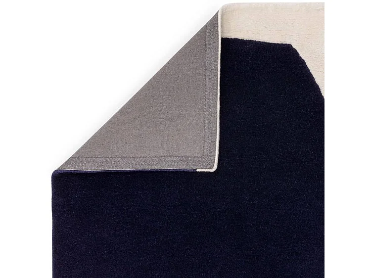 Tapis géométrique tufté main laine/viscose - 160x230cm - crème, bleu marine - Matrix Signature