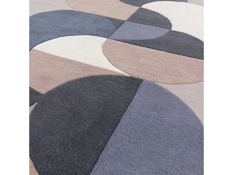 Alfombra geométrica, hecha a mano 100% lana - 200x290cm - gris, azul, negro, beige, crema - Matrix Statement