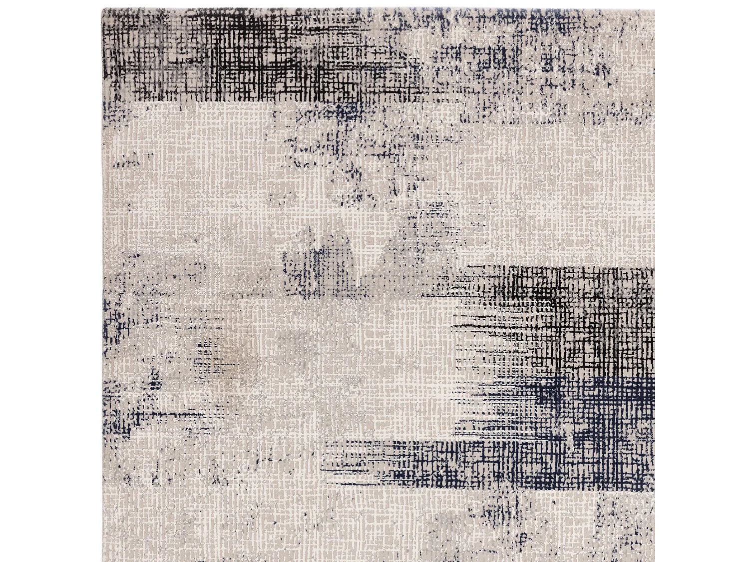 Abstract tapijt - 200x290cm - marineblauw, crème, zwart - Kuza Lines