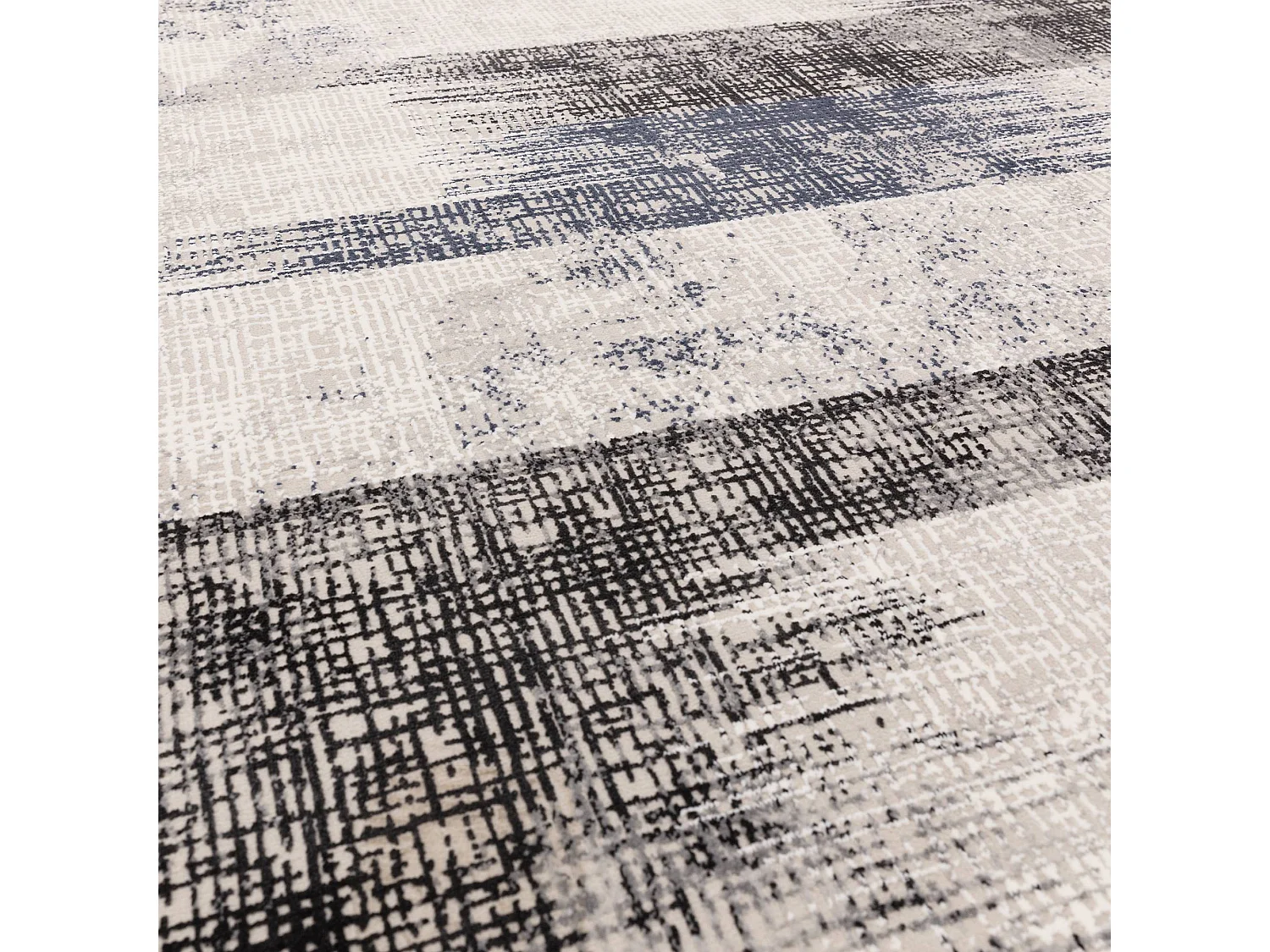 Abstract tapijt - 200x290cm - marineblauw, crème, zwart - Kuza Lines