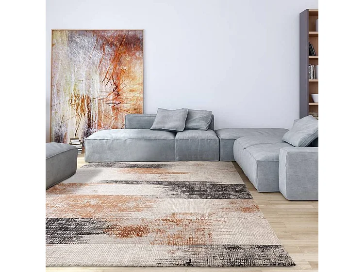 Tappeto astratto - 160x230cm - arancione, crema, nero - Kuza Lines