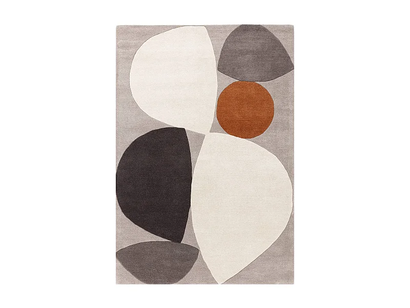 Handgeweven mid-century stijl tapijt van 100% wol - 160x230cm - grijs, crème, oranje - Reef Mid Century